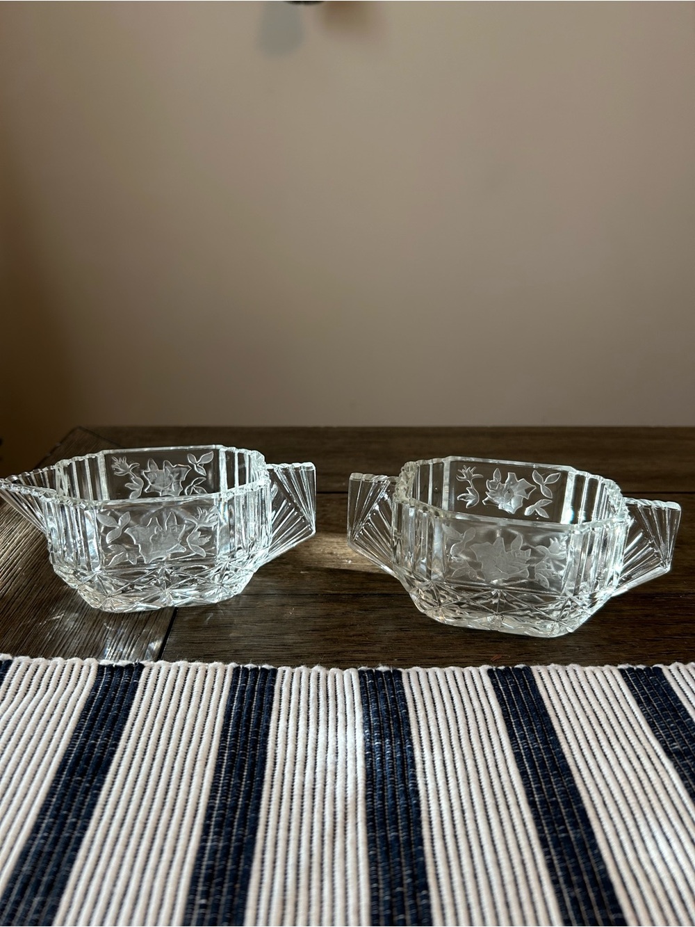 Vintage Floral Etched Crystal Sugar & Creamer Set